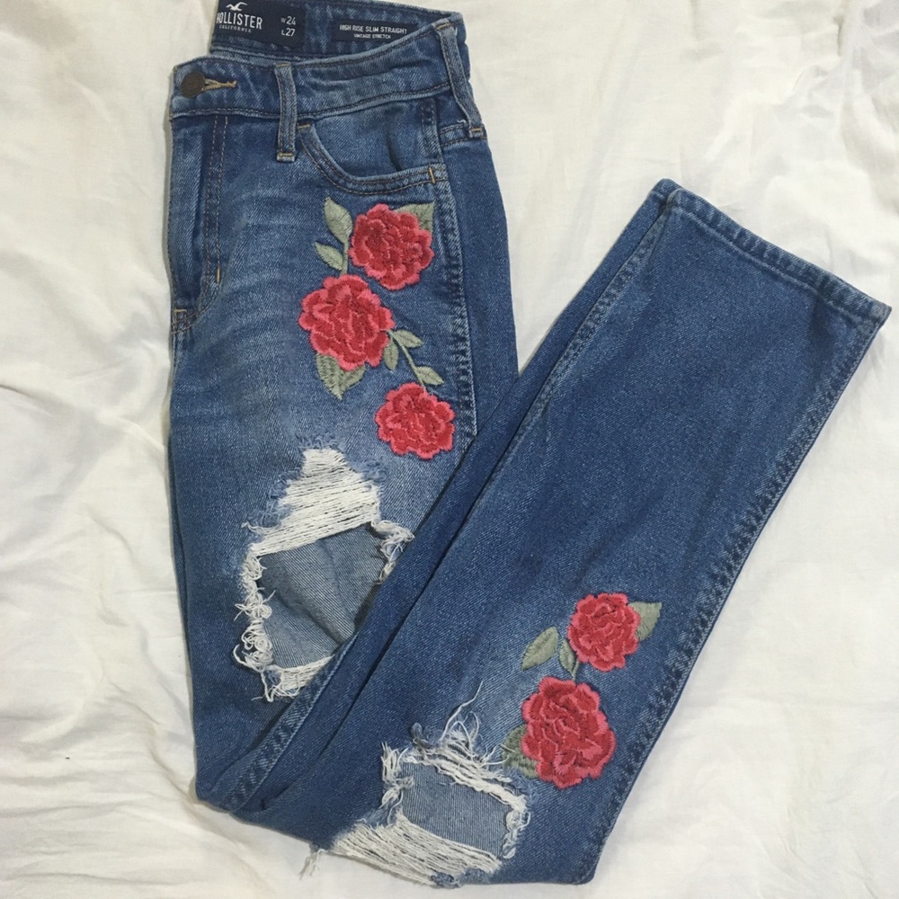 Mid/high rise slim straight jeans